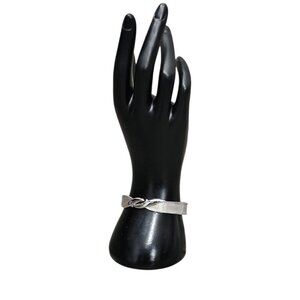 Monet Vintage Signed Silver Tone Hinge Open Front Textured Cuff Bracelet